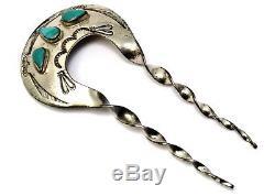 Vintage Old Pawn Navajo turquoise sterling silver hand stamped hair pick pin