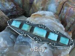 Vintage Old Pawn Royston Turquoise Sterling Silver Navajo Pin 1960s 1970s
