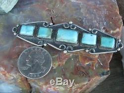 Vintage Old Pawn Royston Turquoise Sterling Silver Navajo Pin 1960s 1970s
