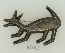 Vintage Old Pawn Sandcast Sterling Silver Pine Springs Navajo Dog Pin Brooch