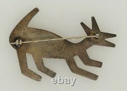 Vintage Old Pawn Sandcast Sterling Silver Pine Springs Navajo Dog Pin Brooch
