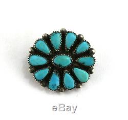 Vintage Old Pawn Silver Petit Point Turquoise Brooch Pin