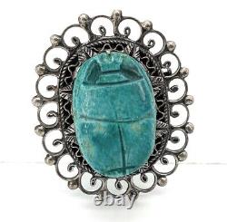 Vintage Old Pawn Silver Turquoise Scarab Pendant Brooch