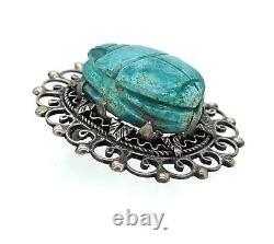 Vintage Old Pawn Silver Turquoise Scarab Pendant Brooch