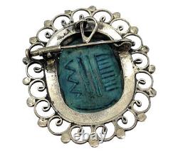 Vintage Old Pawn Silver Turquoise Scarab Pendant Brooch