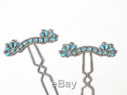Vintage Old Pawn Sterling- Exquisite Blue Turquoise Needlepoint Hair Pin Set