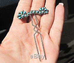 Vintage Old Pawn Sterling- Exquisite Blue Turquoise Needlepoint Hair Pin Set