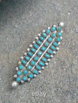 Vintage Old Pawn Zuni Petit Point Sterling Silver Turquoise Pin Brooch Small