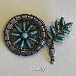 Vintage Old Pawn Zuni Petit Point Turquoise Sterling Silver Stylized Brooch Pin