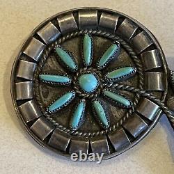 Vintage Old Pawn Zuni Petit Point Turquoise Sterling Silver Stylized Brooch Pin