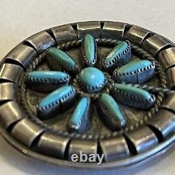 Vintage Old Pawn Zuni Petit Point Turquoise Sterling Silver Stylized Brooch Pin