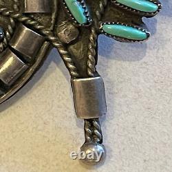 Vintage Old Pawn Zuni Petit Point Turquoise Sterling Silver Stylized Brooch Pin