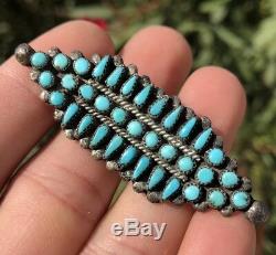 Vintage Old Pawn Zuni Turquoise Sterling Silver Needlepoint Snake Eye Brooch Pin