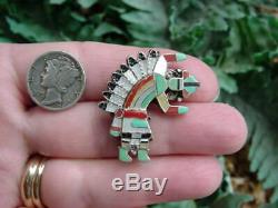 Vintage Pablita Quam ZUNI RAINBOW MAN pendant pin brooch mulit stone silver