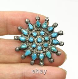 Vintage Petit Point Navajo Zuni Turquoise Cluster Pin Brooch Gorgeous