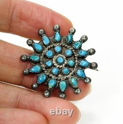 Vintage Petit Point Navajo Zuni Turquoise Cluster Pin Brooch Gorgeous
