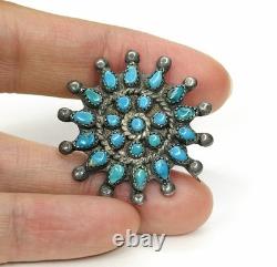 Vintage Petit Point Navajo Zuni Turquoise Cluster Pin Brooch Gorgeous