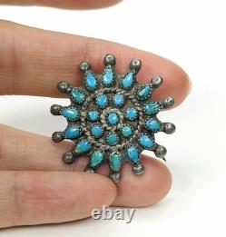 Vintage Petit Point Navajo Zuni Turquoise Cluster Pin Brooch Gorgeous