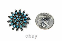 Vintage Petit Point Navajo Zuni Turquoise Cluster Pin Brooch Gorgeous