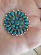 Vintage Petit Point Turquoise Sterling Silver Pin Brooch 1 3/8