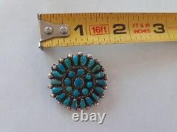 Vintage Petit Point Turquoise Sterling Silver Pin Brooch 1 3/8