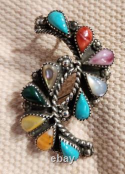 Vintage Phyllis Coonsis Zuni Cluster Multi Stone Brooch Pendant