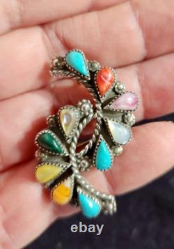 Vintage Phyllis Coonsis Zuni Cluster Multi Stone Brooch Pendant