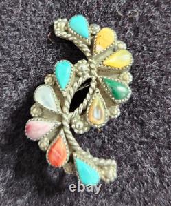 Vintage Phyllis Coonsis Zuni Cluster Multi Stone Brooch Pendant