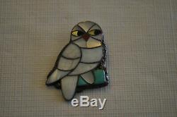 Vintage Porfilio Sheyka Zuni Inlay Snowy Owl Pin/Pendant