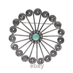 Vintage Pueblo Native American twisted sterling silver wire turquoise pin