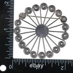 Vintage Pueblo Native American twisted sterling silver wire turquoise pin
