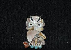 Vintage RARE collectors Native American Zuni L. Snowe Esalion owl inlay pin
