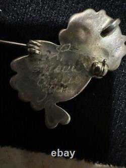 Vintage RARE collectors Native American Zuni L. Snowe Esalion owl inlay pin