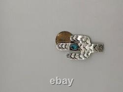 Vintage Rare RAY TRACEY Sterling Silver Turquoise Cactus Brooch Pin 3-31-6