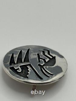 Vintage Raymond Sequaptewa Hopi Native American Sterling Silver Brooch Pendant