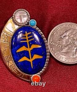 Vintage Rmt Rodrick Tenorio Santo Domingo Artist Sterling Heavy 14k Pin Pendant