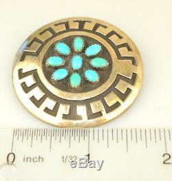 Vintage Rosco Scott Native American Navajo Sterling Silver Turquoise Pin Pendant