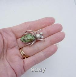 Vintage Roseanne Begay Navajo Sterling Silver Turquoise Bug Insect Pin 27372