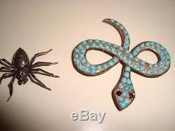 Vintage SET 2LOVE SPIDERS &SNAKESSterling Silver SPIDER & SNAKE Turquoise Pins