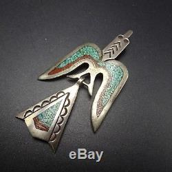 Vintage SINGER Sterling Silver CORAL TURQUOISE Chip Inlay PIN/BROOCH Water Bird