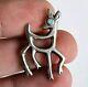 Vintage Sandcast Native American 925 Sterling Silver & Turquoise Deer Pin Brooch