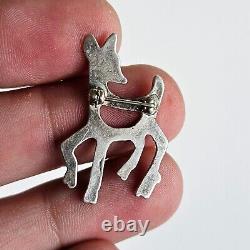 Vintage Sandcast Native American 925 Sterling Silver & Turquoise Deer Pin Brooch