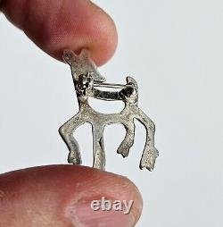 Vintage Sandcast Native American 925 Sterling Silver & Turquoise Deer Pin Brooch