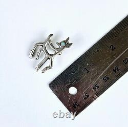 Vintage Sandcast Native American 925 Sterling Silver & Turquoise Deer Pin Brooch