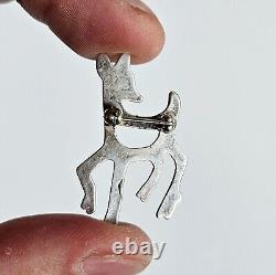 Vintage Sandcast Native American 925 Sterling Silver & Turquoise Deer Pin Brooch