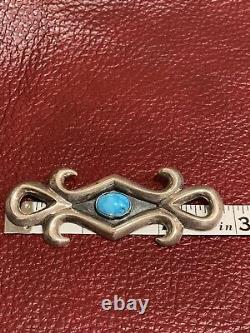 Vintage Sandcast Sterling Navajo Turquoise Pin Brooch