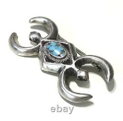 Vintage Sandcast Sterling Navajo Turquoise Pin Brooch UNSIGNED