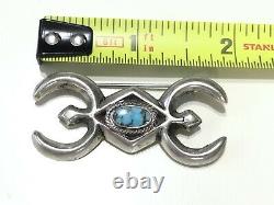 Vintage Sandcast Sterling Navajo Turquoise Pin Brooch UNSIGNED
