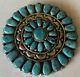 Vintage Signed 1970s Zuni Sterling Silver Turquoise Cluster Pin/pendant