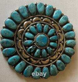 Vintage Signed 1970s Zuni Sterling Silver Turquoise Cluster Pin/Pendant